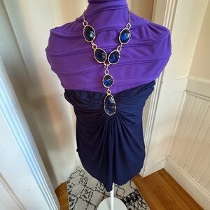 Sky Purple and Navy Dress with Blue Stone Necklace